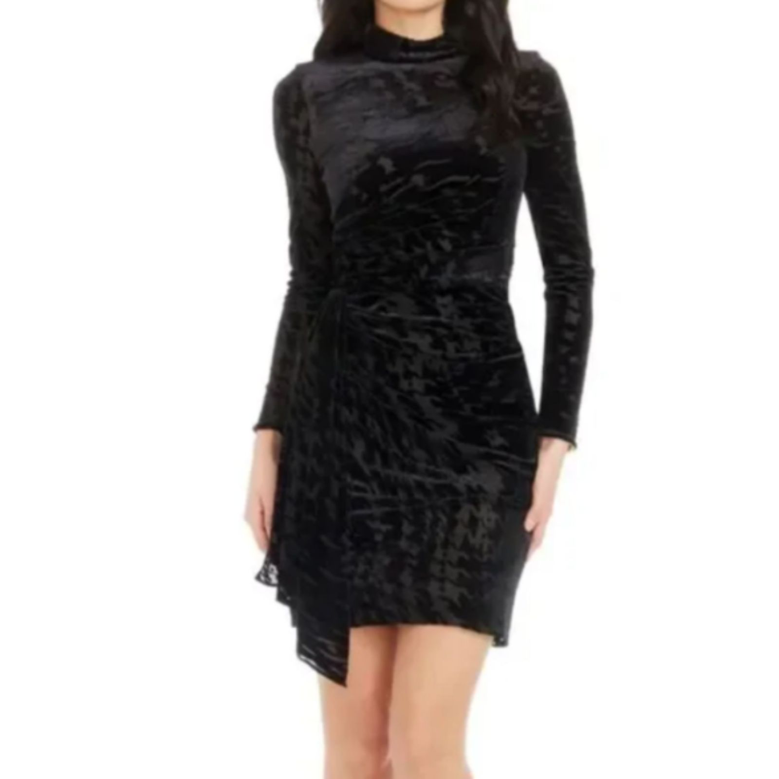 Dress The Population Fawn Black Nude Velvet Mini Dress Large